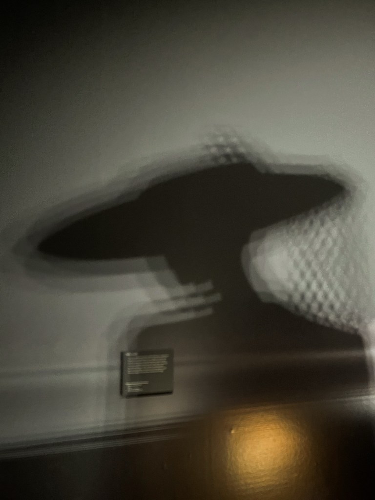a wide-brimmed hat casting a shadow